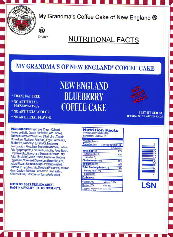 Large Presliced New England Blueberry Coffee Cake