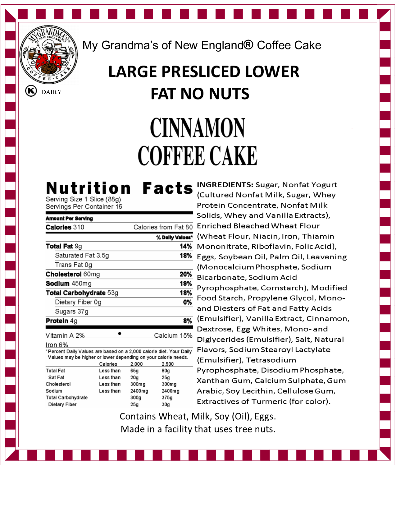 Cinnamon Walnut Coffee Cake Nutritional Information Coffee Cake Buy