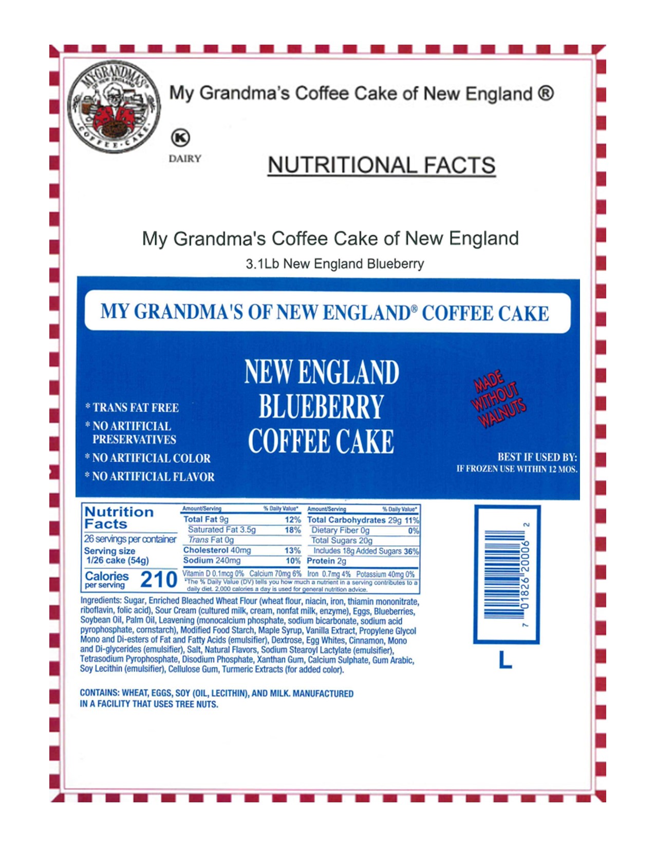 Large New England Blueberry Coffee Cake