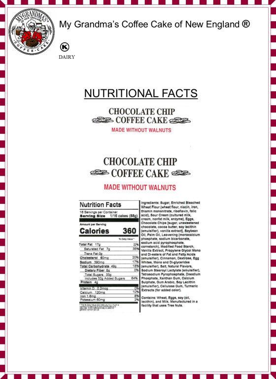 Large Chocolate Chip Coffee Cake No Nuts