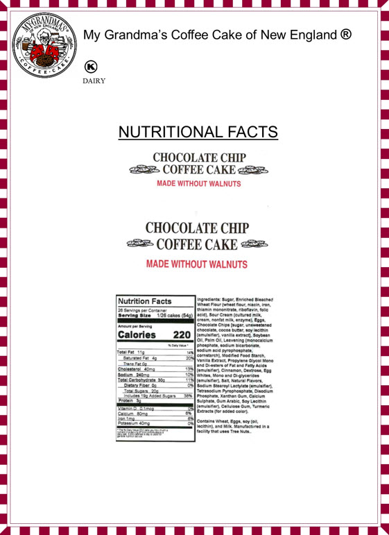 Large Chocolate Chip Coffee Cake No Nuts