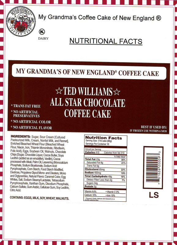 Large Presliced Ted Williams Chocolate Coffee Cake