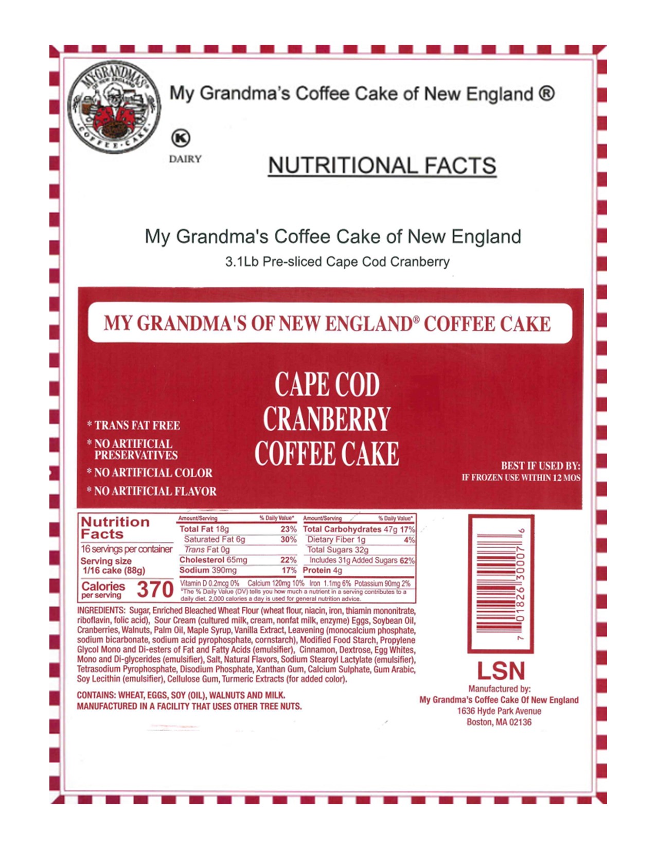 Large Cape Cod Cranberry Coffee Cake