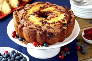 The taste of tart cranberries and sweet blueberries in one cake!
