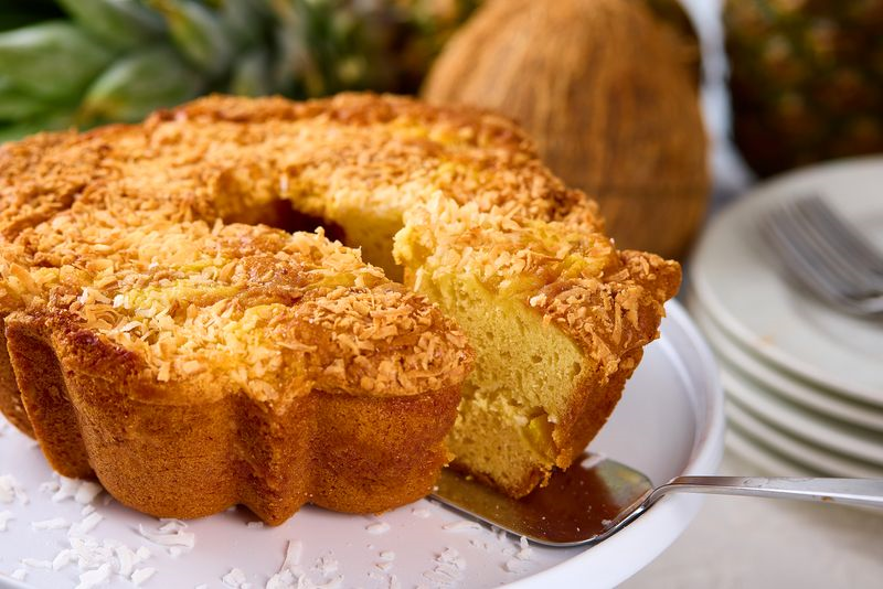 Our Pineapple Coconut cake is a tropically inspired masterpiece.